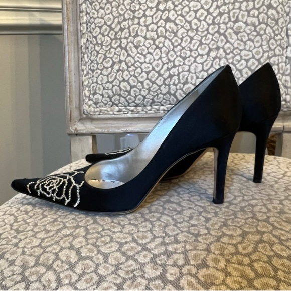 Anne Klein Satin Pumps with Crystal Floral Design - Picture 5 of 6